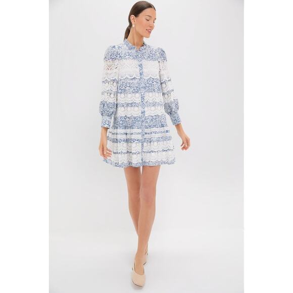 HYACINTH HOUSE Lace Trim Blue Etched Floral Emmie Mini Dress Size XL NWT - Picture 4 of 8